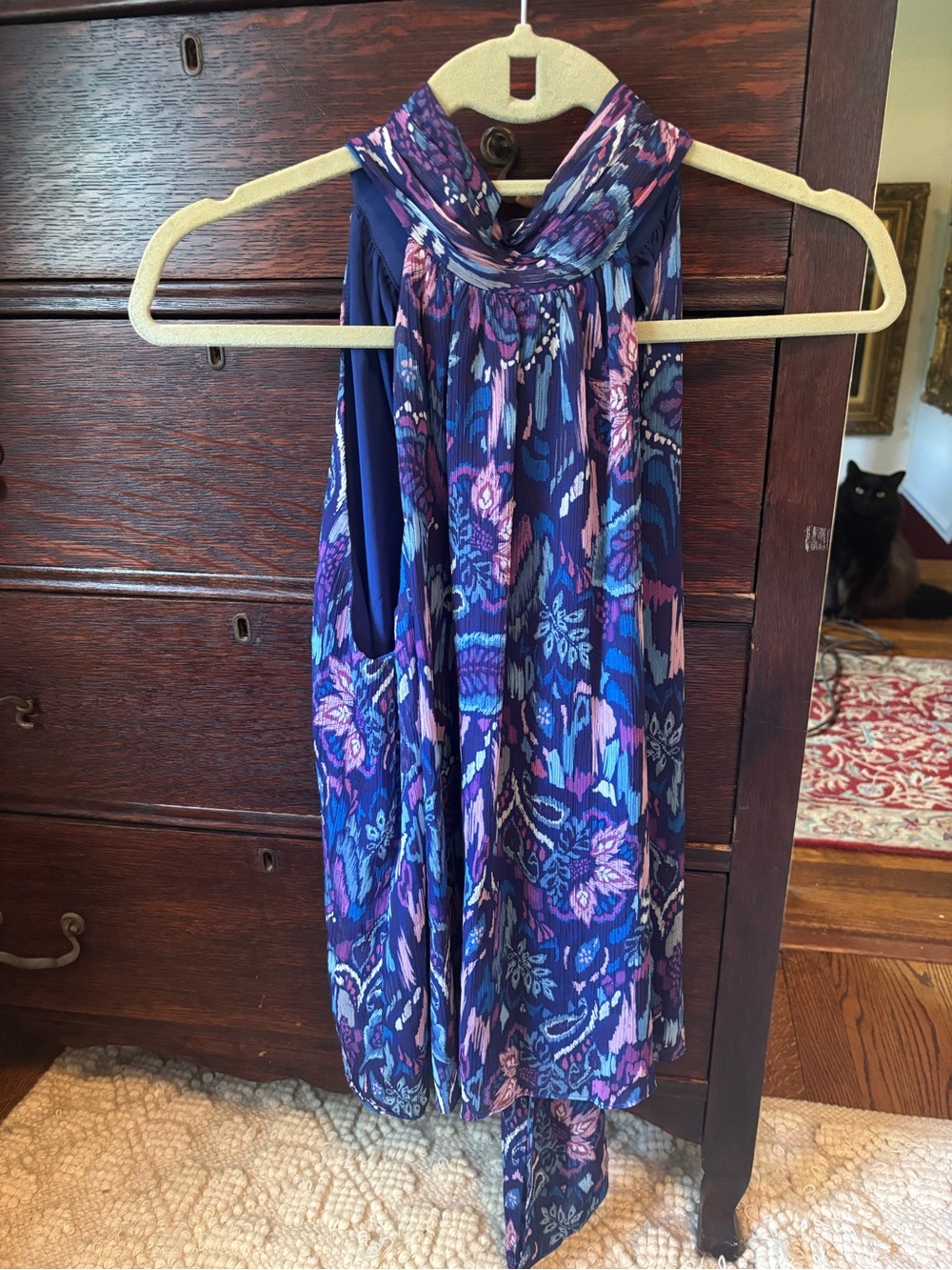 Ramy Brook - Sleeveless Floral Halter Dress in Purple and blue.